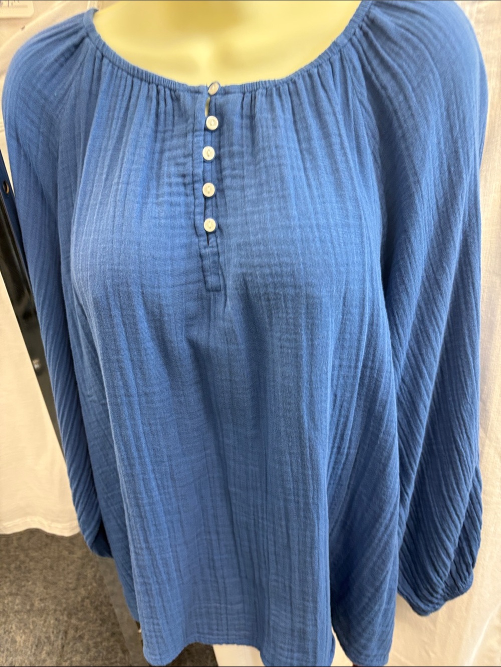 Old Navy Dusty Blue Peasant Henley Blouse